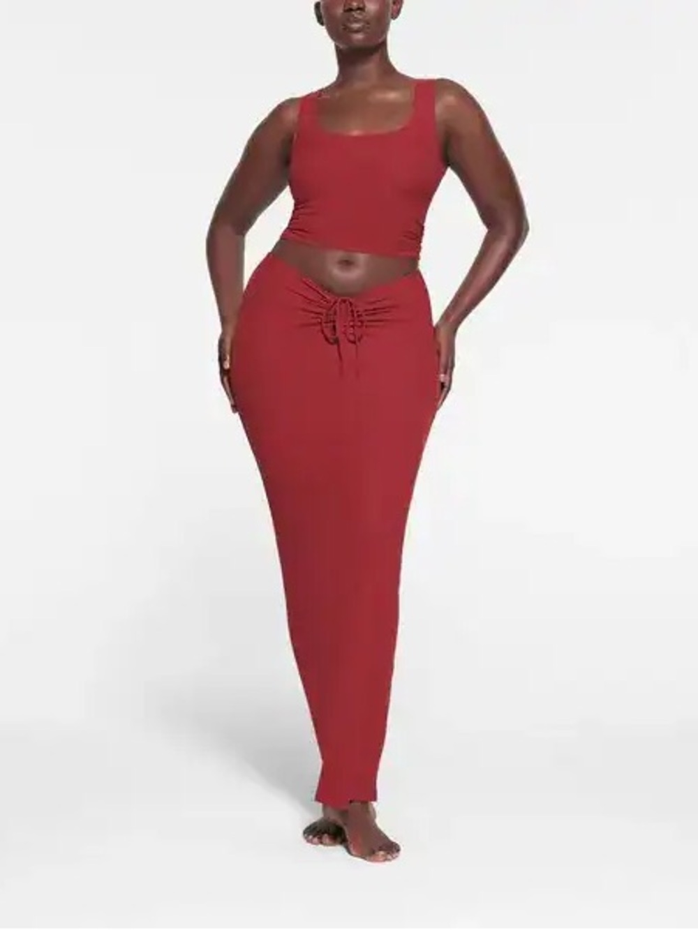 SKIMS Red Drawstring High-Rise Maxi Skirt